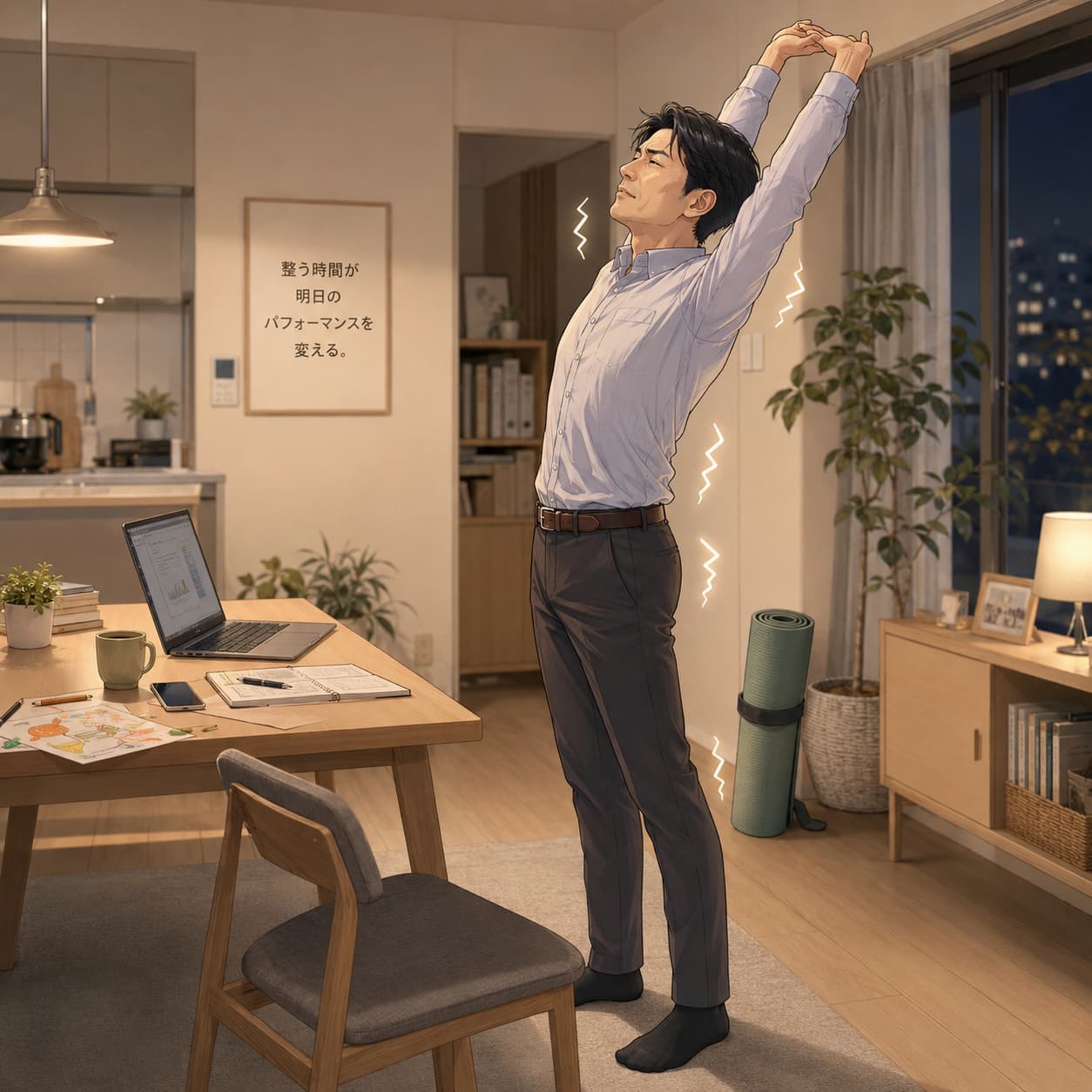 座りっぱなしで体がこわばる